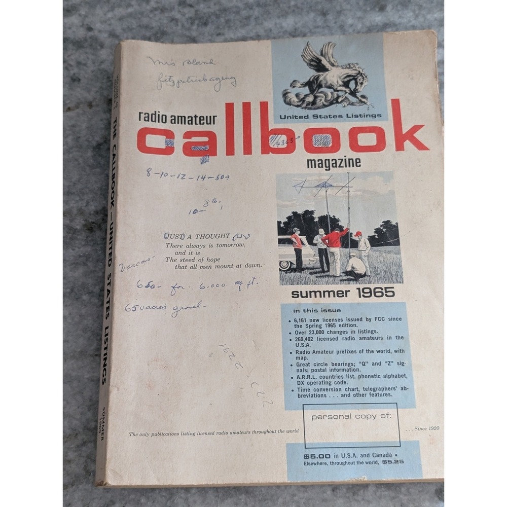 1965 Radio Amateur Callbook Magazine Summer Vol 43 No 2 Ham Radio Call Sign...